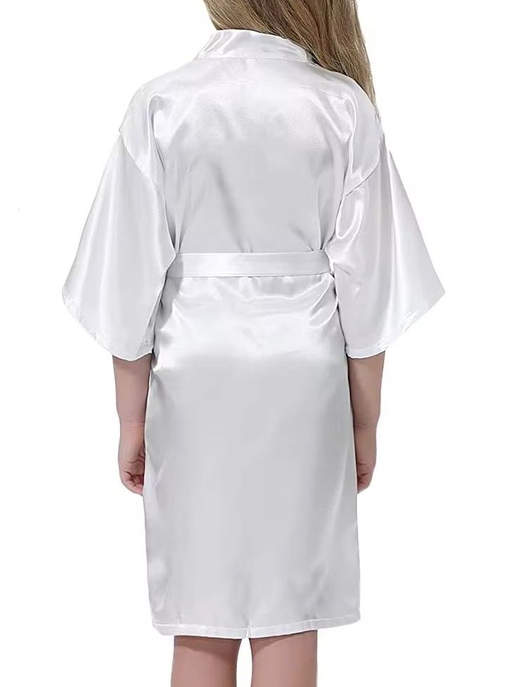 Girls Kids Silky Satin Kimono Robes for Wedding Birthday Party Spa - Main Image