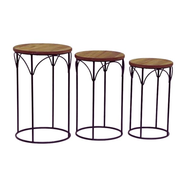 Tribal Nest Round Wood Side Table - 3 Piece