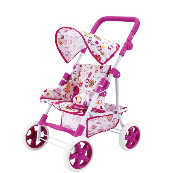 Foldable Doll Stroller Pushchair with Canopy - Pretend Play for Girls