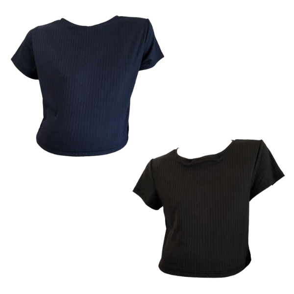 Maternity 2-Pack Short Sleeve Ribbed DTY Crop Tops Navy &amp; Black