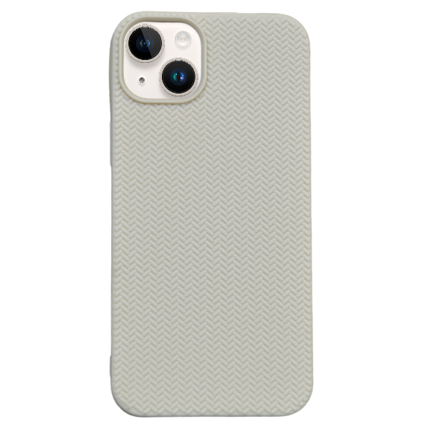 Plain Ribbed Textured Design Phone Case For iPhone 14 Plus - White