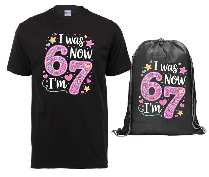 Birthday - I was 6 now i'm 7 kids t-shirt and drawstring bag combo
