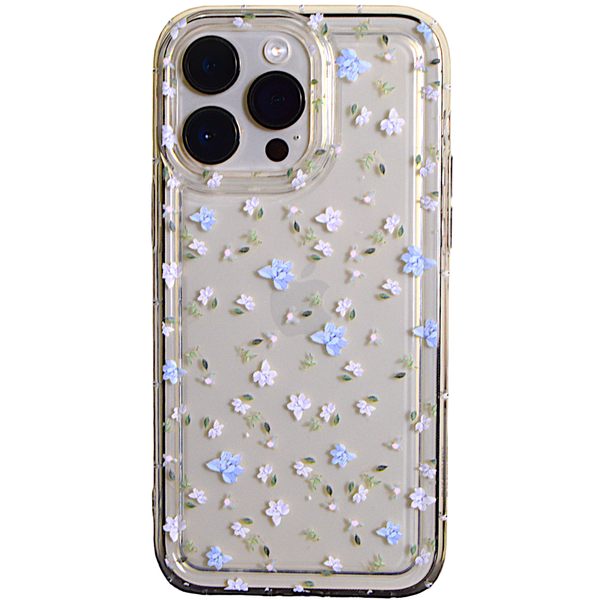 Clear - Phone Case with Blue &amp; White Floral Print - Iphone 14 Pro Max