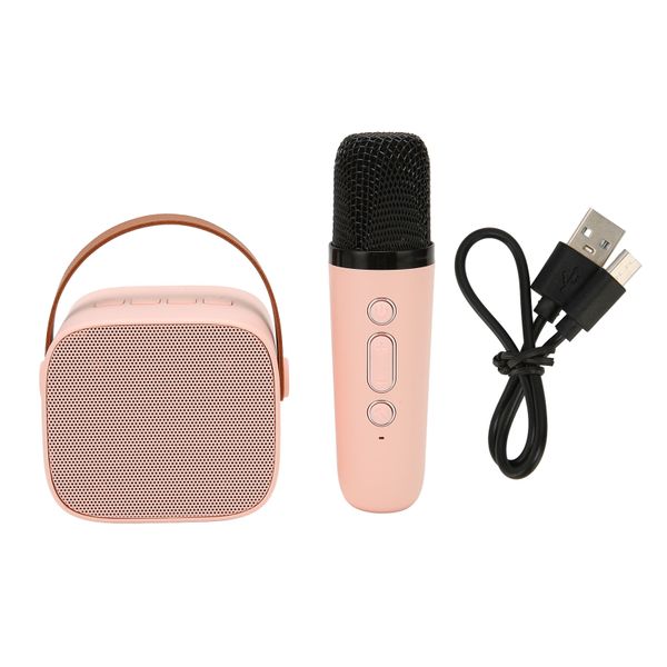 Bluetooth Speaker Microphone Set HD Retro Portable Karaoke Machine Pink