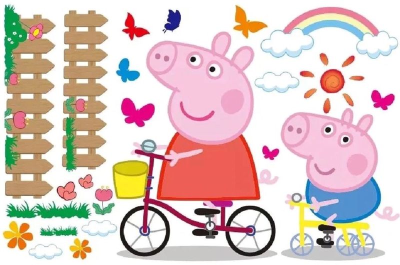 70x50cm - Peppa Pig Wall Stickers - Peppa and George Playtime Giant stickers