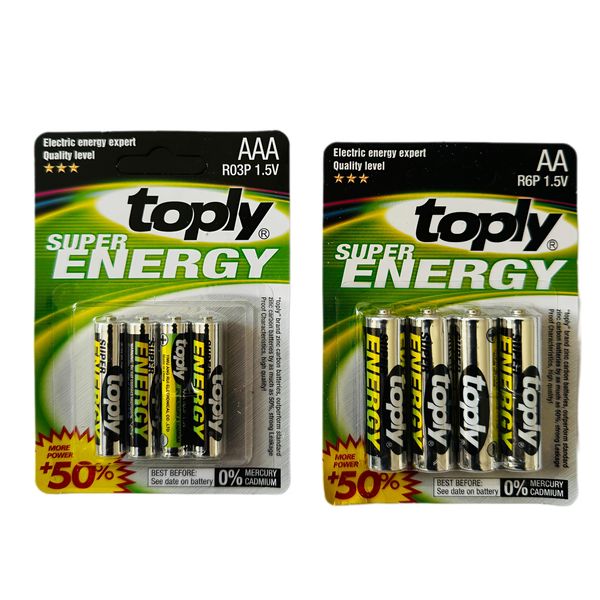 Toply AA Battery and AAA Battery, 1.5v. R6P Powerful 50% Plus - Pack of 8