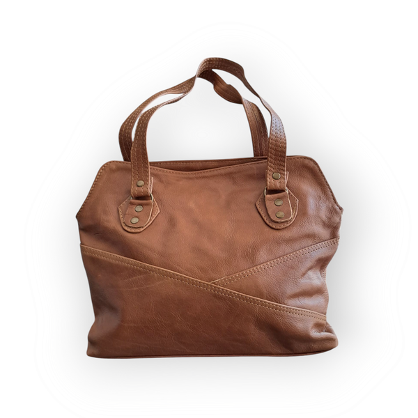 Ladies Leather Shoulder Bag - Tan - Handbag