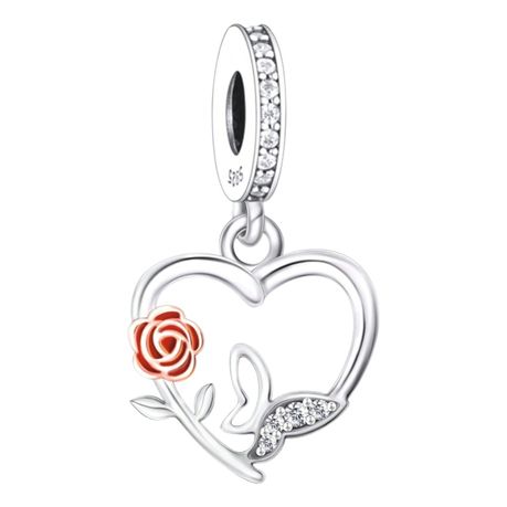 925 Sterling Silver Rose & Butterfly Heart Pendant - Silver Image