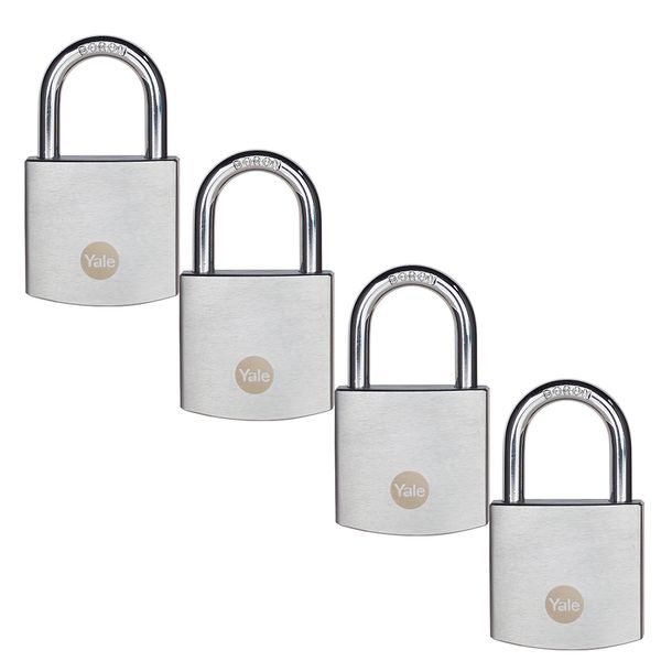 Yale 50mm Brass padlock satin chrome pack4