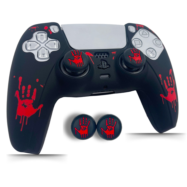 Red Handprint Silicone Skin Compatible with PS5 Controller - 4 Thumb Grips