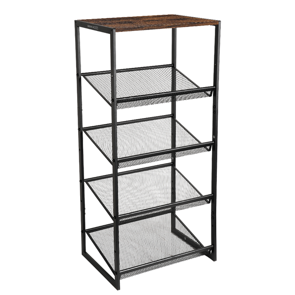 MIkaco Metal Mesh Shelves Shoe Organizer Rack w/ Wooden Top-5 Tier