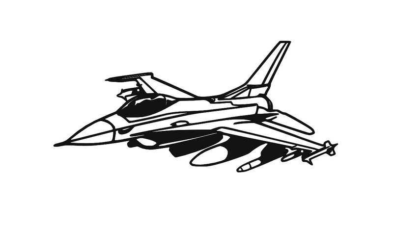 F-16 Fighter Jet Laser Cut Wall Art - Powder Coated Metal Decor