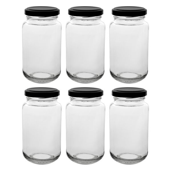 Consol Sheer Jar with Black Lid 6 Pack, 250ml