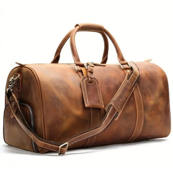 Duffel Bags Genuine Leather Gym Duffle Bag Travel Bag BERNIE.B-Light Brown