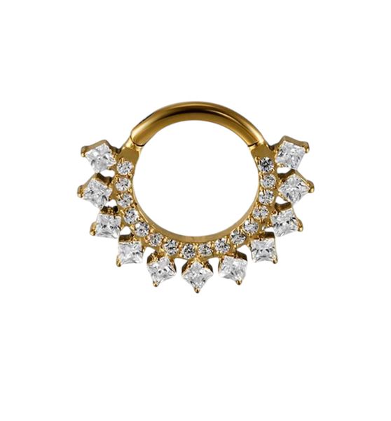 Titanium Piercing Jewelry with Cubic Zirconia Fan Design