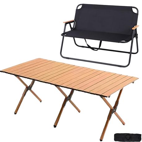 Double Camping Chair Heavy Duty Loveseat Portable Folding Table Chairs Set Image