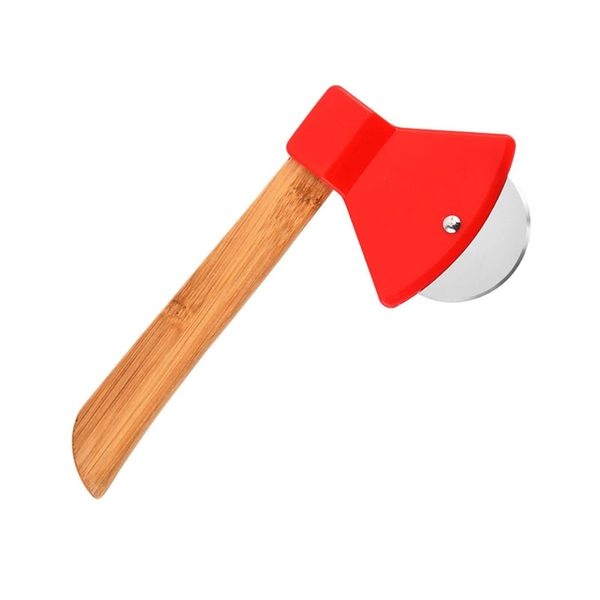 Axe Shape Rotating Blade Pizza Cutter With Bamboo Handle HY-169 - 19 x 10cm