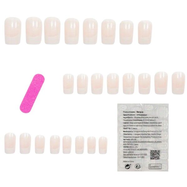 24 Piece - Square-Shaped Nails With Deep French Tips - White