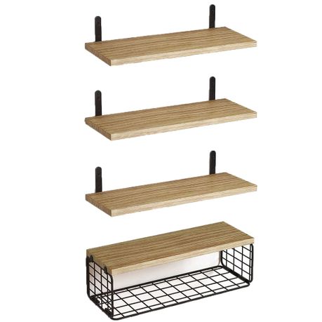 Floating Shelf BrownWall Mounted Floating Shelf Metal Wall Storage Rack Image