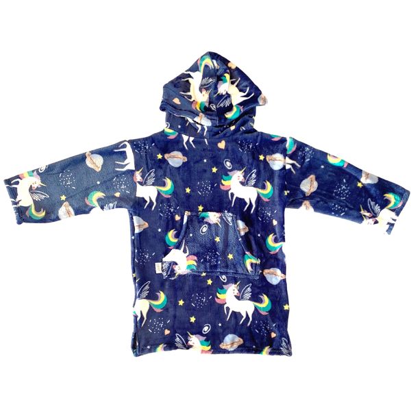 Kids Hooded Fleece Winter Poncho Unicorns