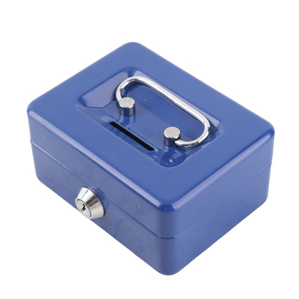 Metal Cash Box with Money Tray, Locking Mini Safe, Blue, 125x95x60mm