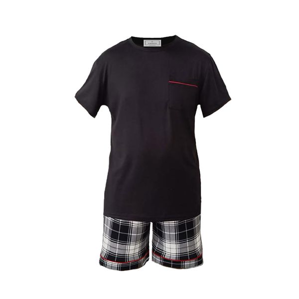 PJ Warehouse Men's Black, Red &amp; White Short Summer Pyjama Set