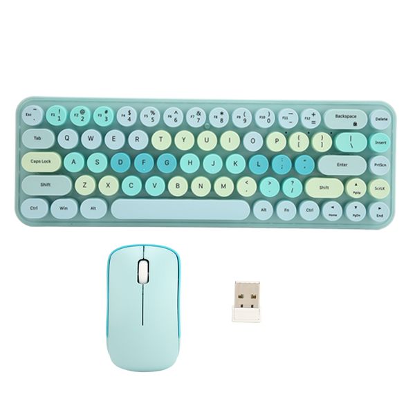 Keyboard Mouse PC 68 Key Wireless Retro Blue