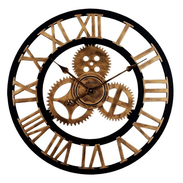 Heartdeco Vintage Industrial Gear Wooden Silent Quartz Wall Clock 40cm