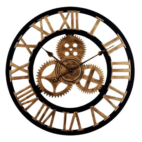 Heartdeco Vintage Industrial Gear Wooden Silent Quartz Wall Clock