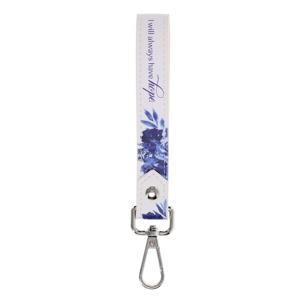 Wristlet Keychain - I Will Always Have Hope, Faux Leather, Blue Roses