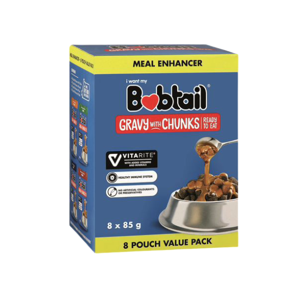 Bobtail Gravy With Chunks Meal Enhancer Multipack 8 Pouches 85g x 6