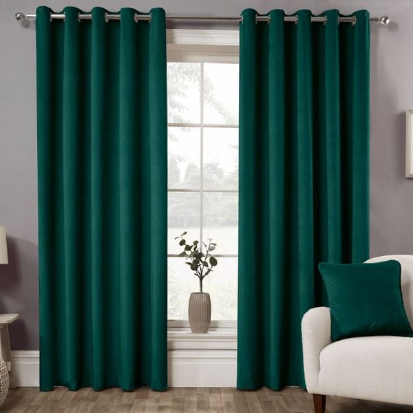 Azaz- Stylist Readymade Eyelet Curtain Silky Velvet Green