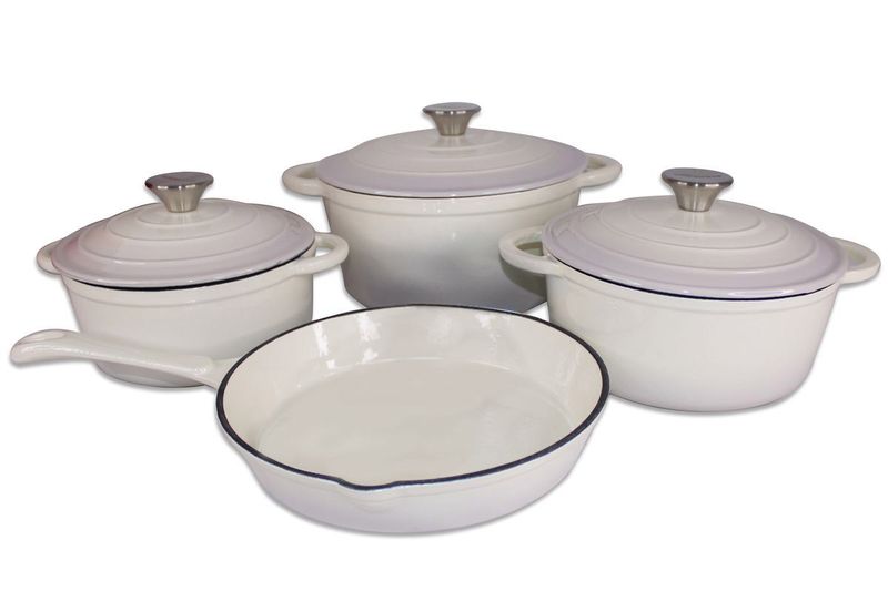 Opulent Cream White 7 Piece Cast Iron Cookware S image