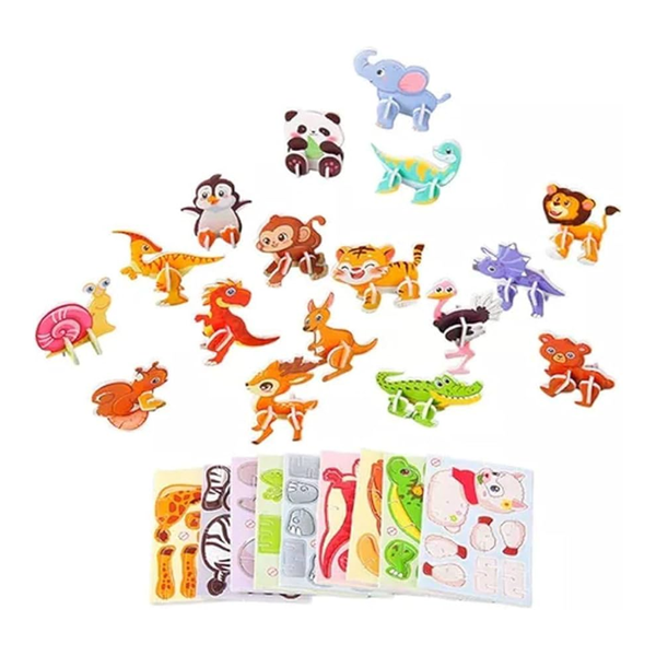 3D Miniature Animal Pop-Out Puzzles - DIY Model Toy Set - 50-Pack