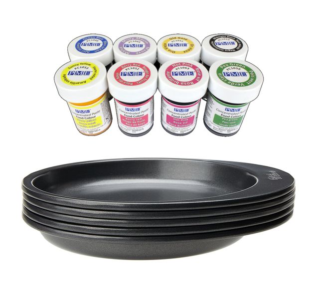 Wilton 6 inch 5 Layer Baking Cake Pan - Set of 8 PME Gel Food Colour Paste