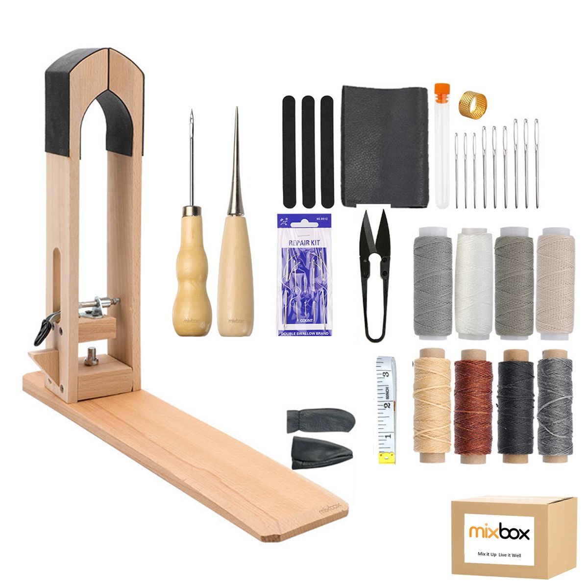 Mix Box Wood Leather Craft Sewing Pony Horse Clamp DIY Craft Stitching Kit