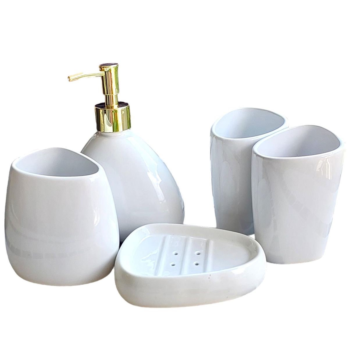 White Porcelain 5 Piece Bathroom Accessory Set | Shop Today. Get it ...