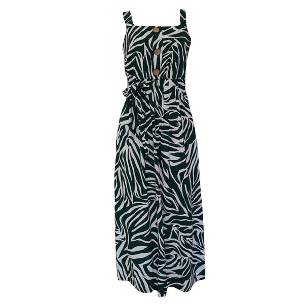 Ladies Green &amp; White Flower Button Dress