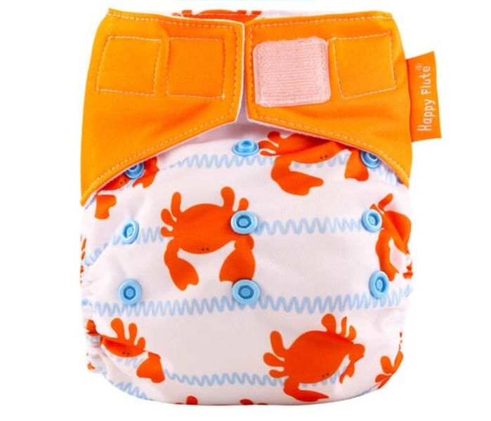 JanaS Happy Flute Cloth Diaper, Baby Diaper, Hook And Loop, Crab