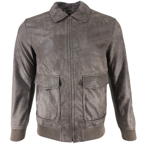 Mens Genuine Sheep Leather Regular Fit Bomber Jacket - Brown Buffed Leather
