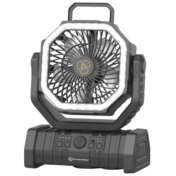FocusOutdoor 20000mAh Rechargeable Camping Fan with LED Lantern