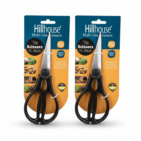 Hillhouse 21cm Kitchen Scissors with Stainless Steel Blades, Black - 2 Pack