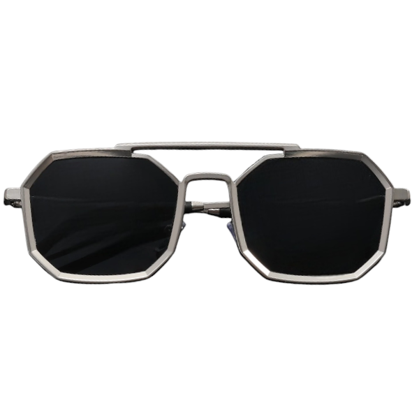 Men's Geometric Metal Frame Blue Light Sunglasses - Silver
