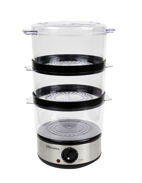 3 Tier Steel Healthy Cooking Food Vegetable Steamer 6 Litre Timer