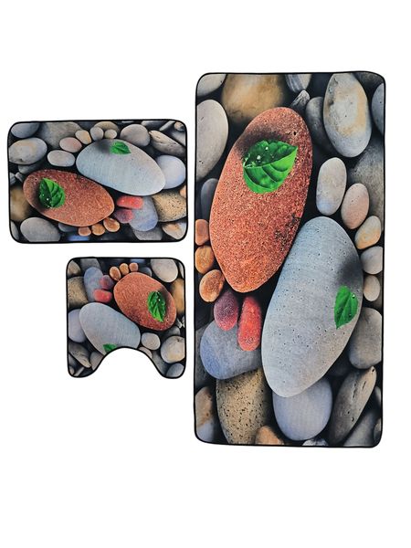 3 Piece Bathroom Toilet &amp; Floor Mats Set