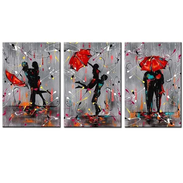 Canvas-Art-3 Pieces Black Couple Dancing Other The Red Umbrella Wall Art