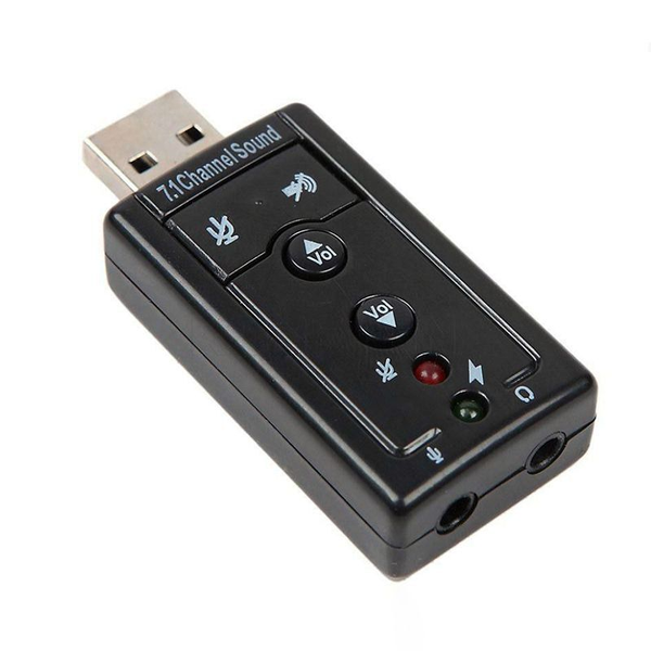 Virtual 7.1 USB Adapter Sound Card with Headphones &amp; Microphone Jack