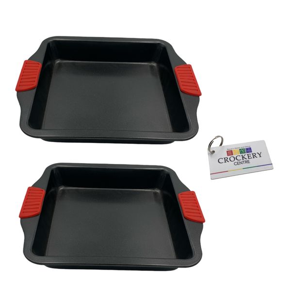 2 Piece Baking Pan Square With Handles 30x26x4.5cm + Keyring
