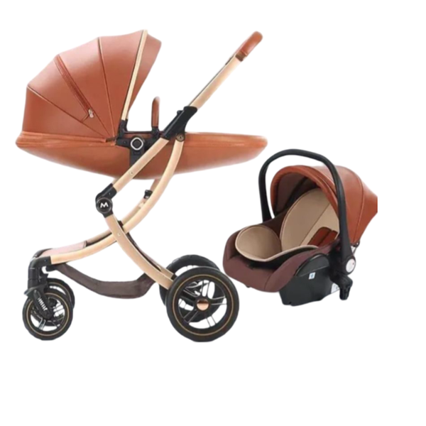 360 Rotation Function Pram PU Leather With Car Seat