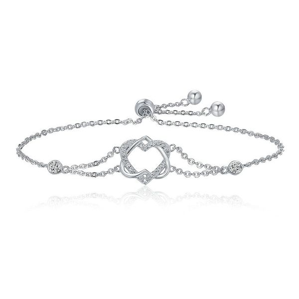 Elegant 925 Sterling Silver Twisted Double-Heart Bracelet - Adjustable